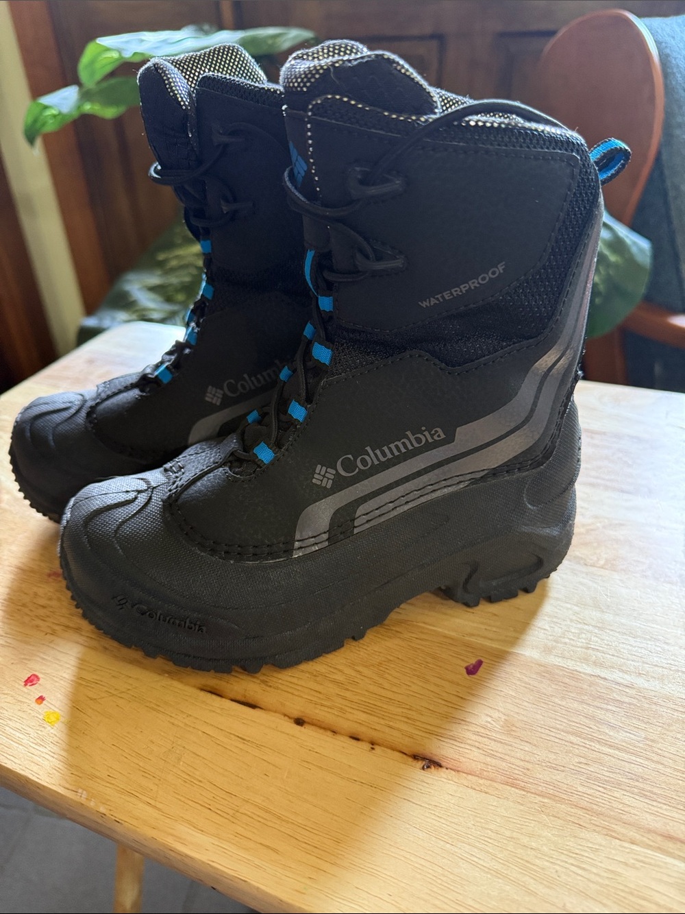 Columbia Kids Black Winter Boots with Blue Accents